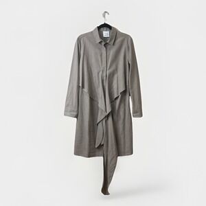 AKRIS Punto Shirt Dress Taupe Draped Front Long Sleeve Quiet Luxury L (estimate)
